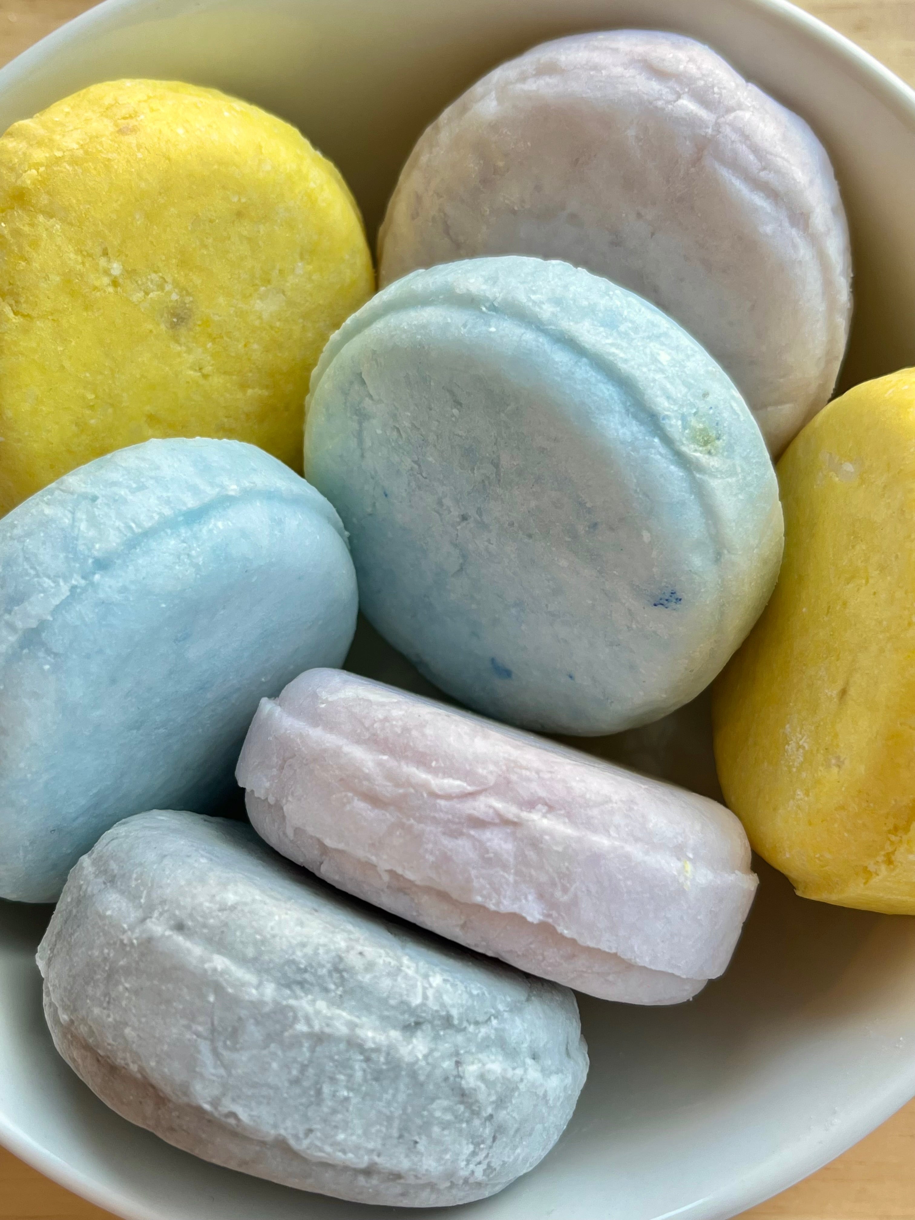 Handcrafted solid syndet shampoo bars by Rayne Refillery in four scents — zero waste, plant-based, pH-balanced natural hair care